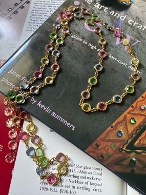 Vintage Multicolor Faceted Glass Link Necklace - Austria crystals made in USA
